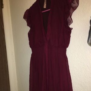 Dark red burgundy dress with polka dots
